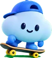 A cloud on a skateboard