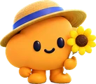 A cloud in a sun hat holding a sunflower